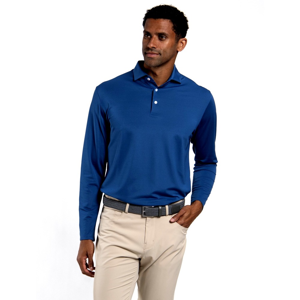 Kjus Soren polo shirt mens L Large logo blue UPF50 long sleeve stretch comfort